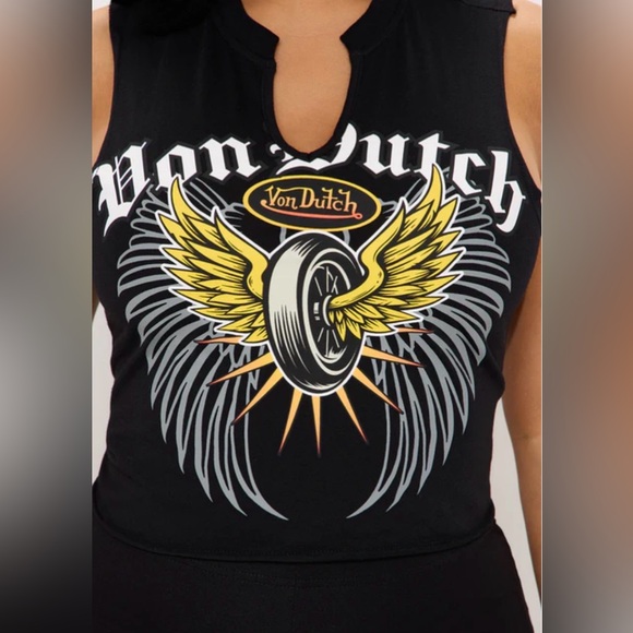 Von Dutch Tops - Von Dutch Black Graphic Muscle T-shirt Size Medium
